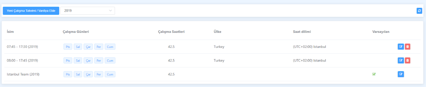 Çalışma Takvimleri Listeleme Görseli